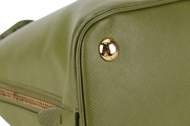 PRADA PROMENADE SATCHEL (BL0837) SMALL GREEN SAFFIANO LUX LEATHER GOLD HARDWARE WITH STRAP AND DUST COVER