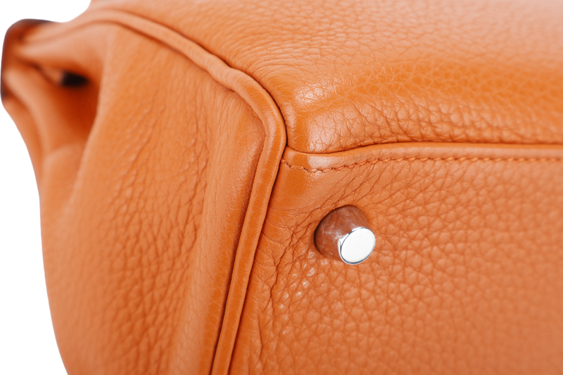 HERMES KELLY 28 RETOURNE ORANGE CLEMENCE LEATHER SILVER HARDWARE STAMP X (YEAR 2016) WITH LONG STRAP, LOCK&KEYS , DUST COVER, RAINCOAT AND BOX