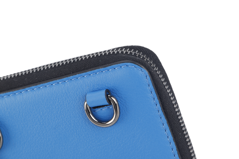 VALENTINO GARAVANI BLUE LEATHER V LOGO CAMERA CROSSBODY BAG RUTHENIUM HARDWARE WITH STRAPS, DUST COVER AND BOX