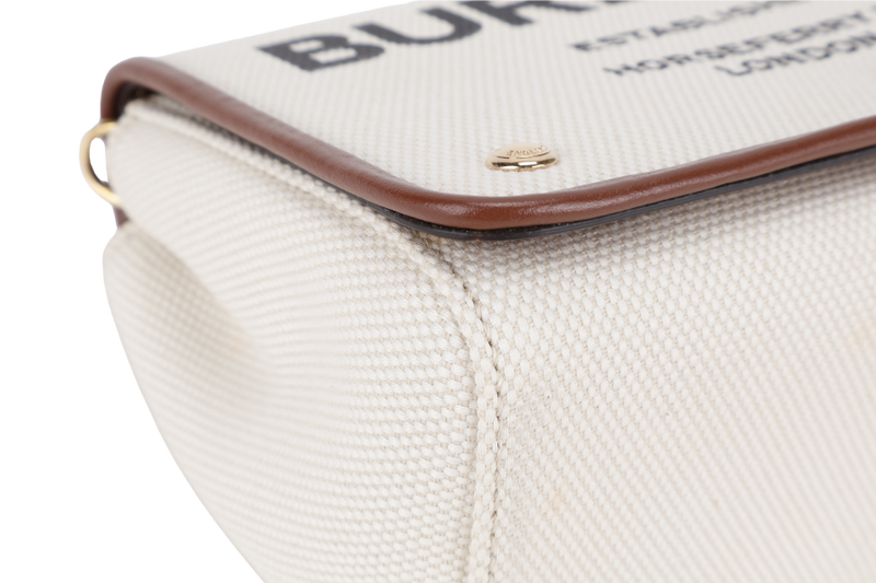 BURBERRY HACKBERRY CANVAS BAG BEIGE WITH BROWN TRIM WITH STRAPS AND DUST COVER