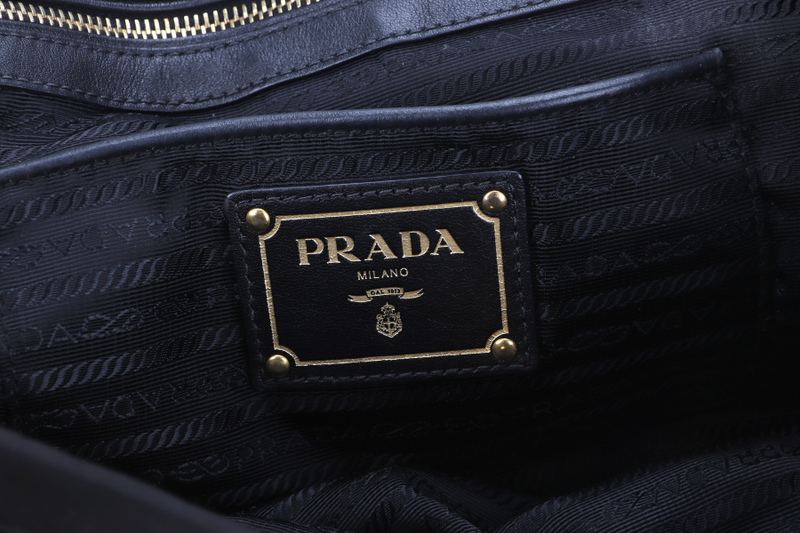 PRADA BN1902 NERO TESSUTO NYLON 2WAY BAG GOLD HARDWARE WITH STRAP. CARD AND DUST COVER