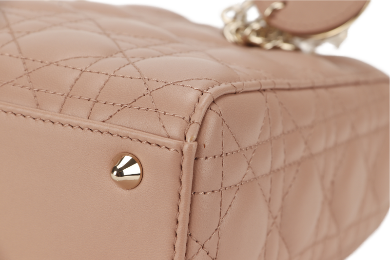 CHRISTIAN DIOR LADY DIOR SMALL (02-MA-1129) PINK LAMBSKIN GOLD HARDWARE WITH STRAP AND DUST COVER