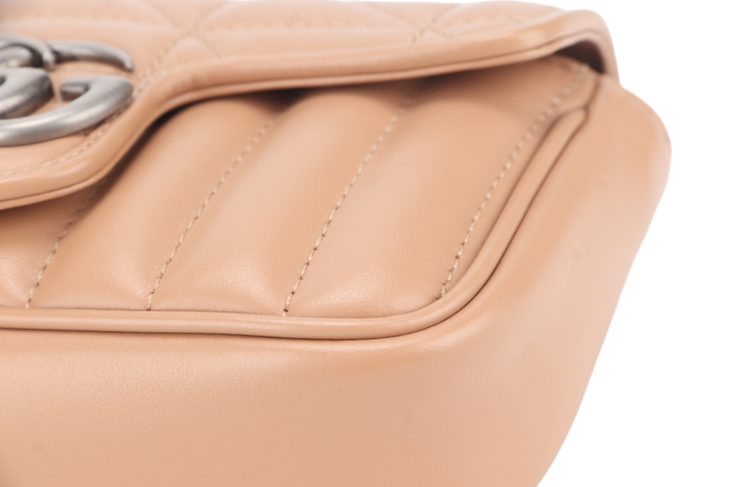 GUCCI GG MARMONT SUPER MINI BEIGE MATELASSE CHEVRON LEATHER RUTHENIUM HARDWARE WITH DUST COVER AND BOX