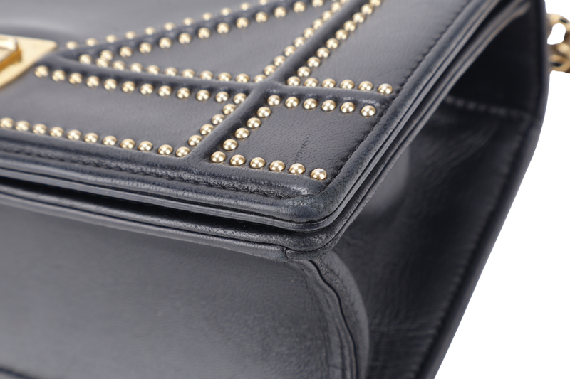 CHRISTIAN DIOR DIORAMA STUDDED BLACK LAMBSKIN GOLD HARDWARE (09-BO-0197) WITH DUST COVER AND CARD