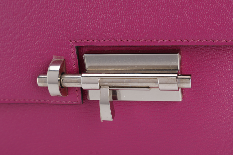 HERMES VERROU CLUTCH ROSE POUPRE CHEVRE MYSORE LEATHER SILVER HARDWARE STAMP C (2018) WITH DUST COVER