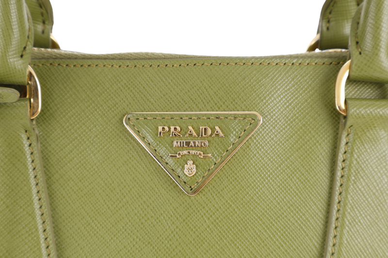 PRADA LIME GREEN SAFFIANO LUX LEATHER (BL0837) PROMENADE SATCHEL GOLD HARDWARE WITH STRAPS ,CARD AND DUST COVER