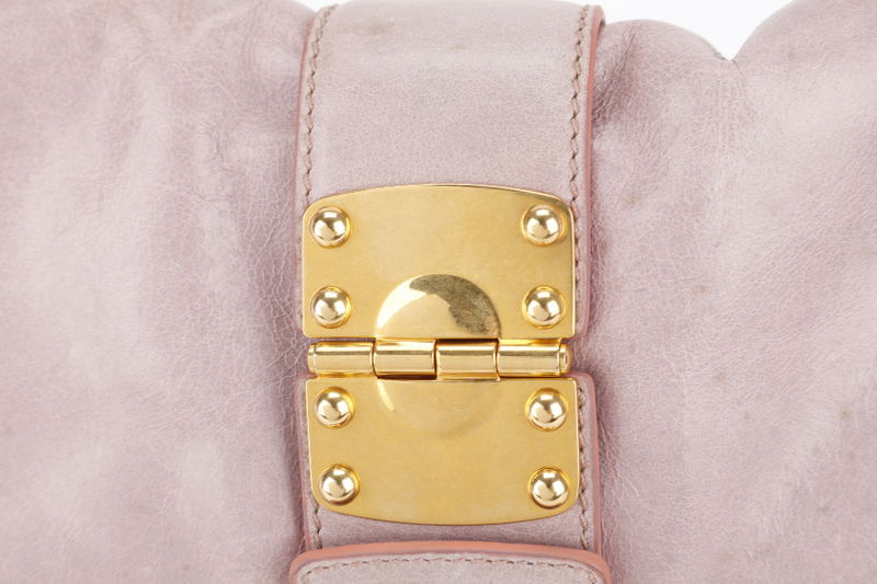 MIU-MIU MIU PINK MATELASSE LEATHER LARGE COFFER BAG GOLD HARDWARE WITH LEATHER STRAPS AND KEYS NO DUST COVER