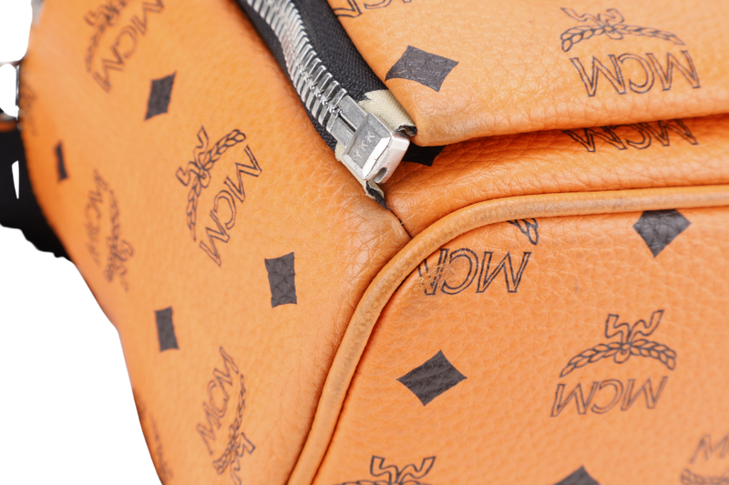 MCM STARK DUAL BACKPACK ORANGE-BLACK LEATHER SILVER HARDWARE NO DUST COVER