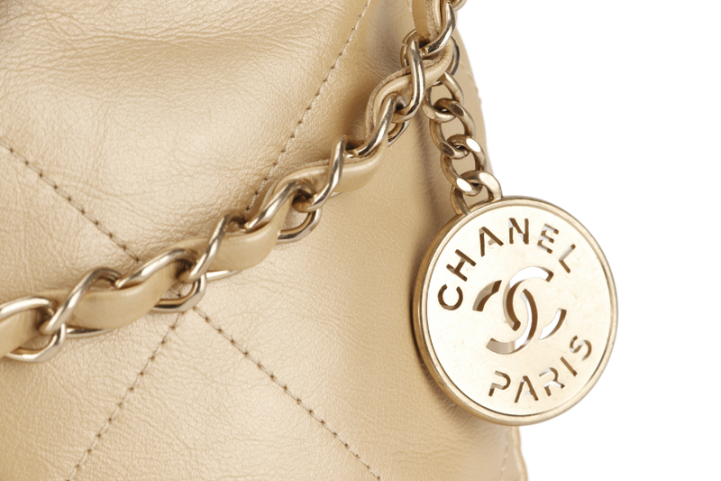 CHANEL 22 REGULAR BEIGE COLOR MICROCHIP (ALEPxxxx) GOLD HARDWARE WITH DUST COVER AND BOX