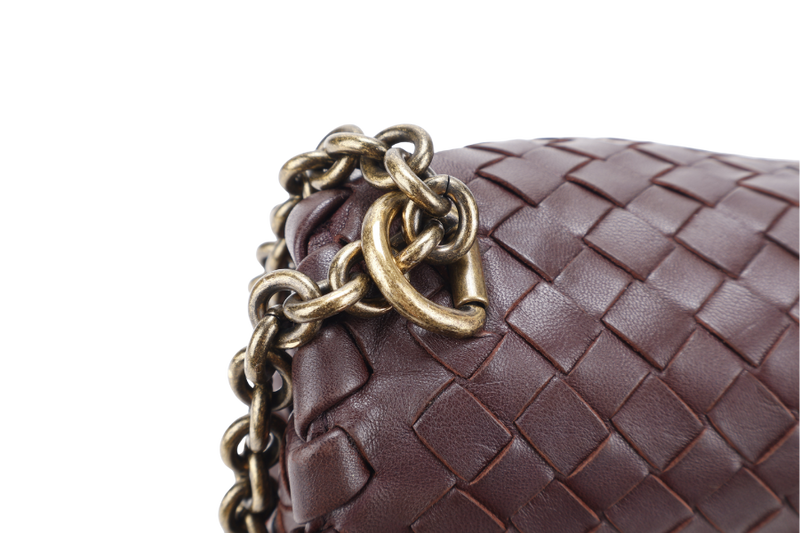 BOTTEGA VENETA NAPPA INTRECCIATO OLIMPIA SHOULDER BAG SMALL BROWN LEATHER GOLD HARDWARE NO DUST COVER
