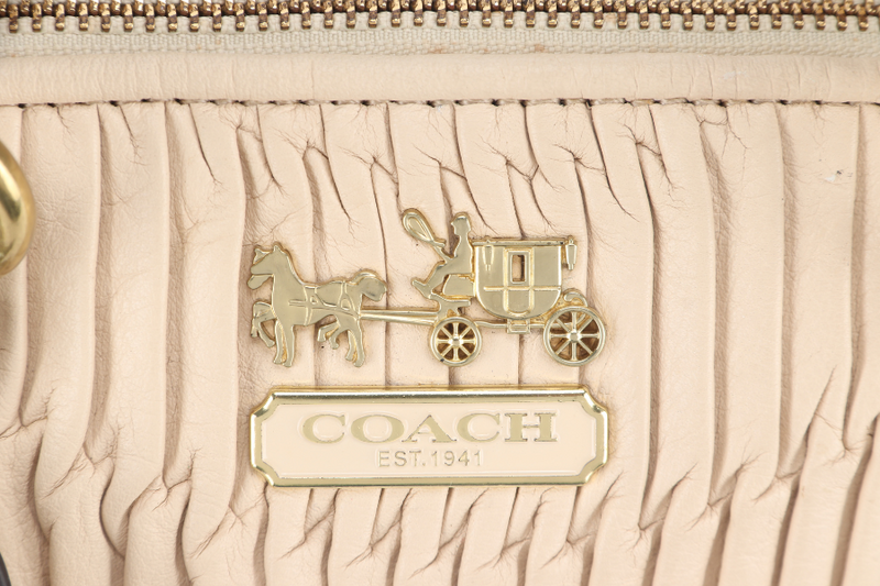 COACH MADISON SATCHEL (15942) BEIGE LEATHER GOLD HARDWARE WITH LEATHER STRAPS AND DUST COVER