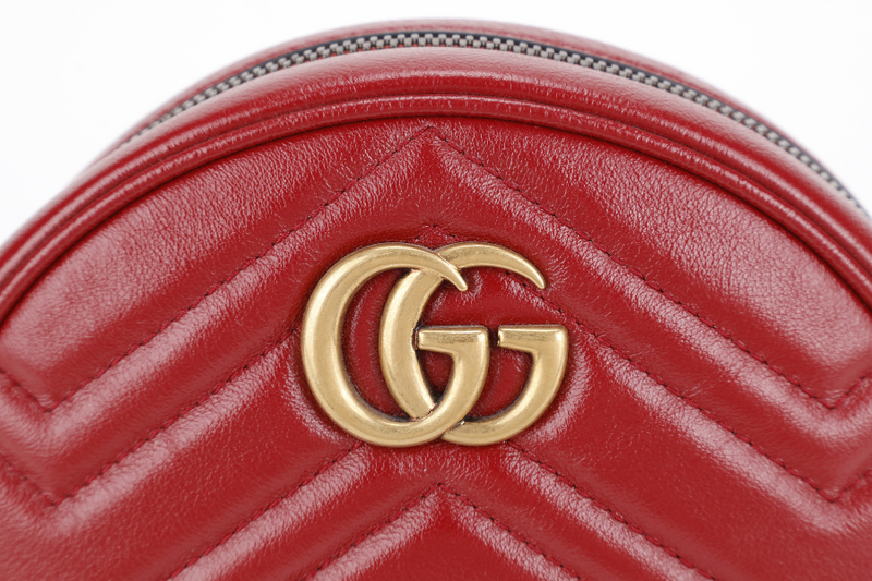 GUCCI GG MARMONT RED LEATHER ROUND SHOULDER BAG GOLD HARDWARE WITH DUST COVER