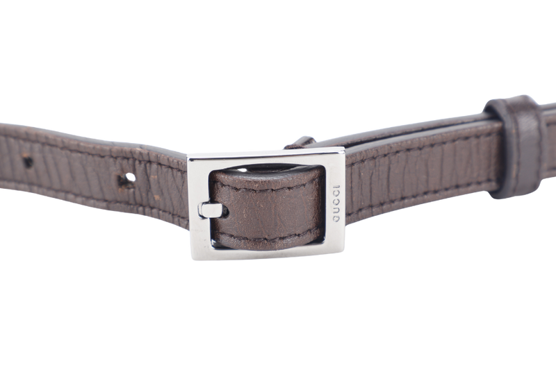 GUCCI GG CANVAS PVC LEATHER WAIST BAG SILVER HARDWARE WITH LEATHER STRAPS