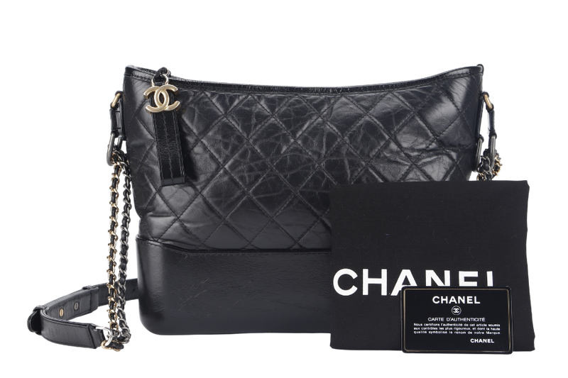 CHANEL GABRIELLE MEDIUM BLACK LAMBSKIN LEATHER GOLD HARDWARE (2480xxxx) WITH DUST COVER AND BOX