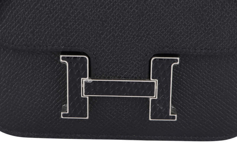 HERMES CONSTANCE SLIM BLACK EPSOM LIZARD HARDWARE (STAMP W) SILVER HARDWARE WITH DUST COVER AND BOX