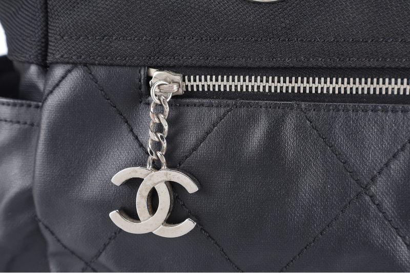 CHANEL COCO MARK PARIS BIARRITZ TOTE BAG LARGE BLACK COATED CANVAS SILVER HARDWARE (1227xxxx) NO DUST COVER