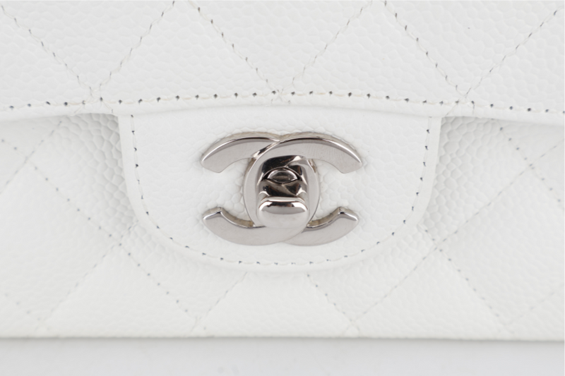 CHANEL CLASSIC FLAP MEDIUM SIZE WHITE CAVIAR SILVER HARDWARE (1121xxxx) WITH CARD, DUST COVER AND BOX