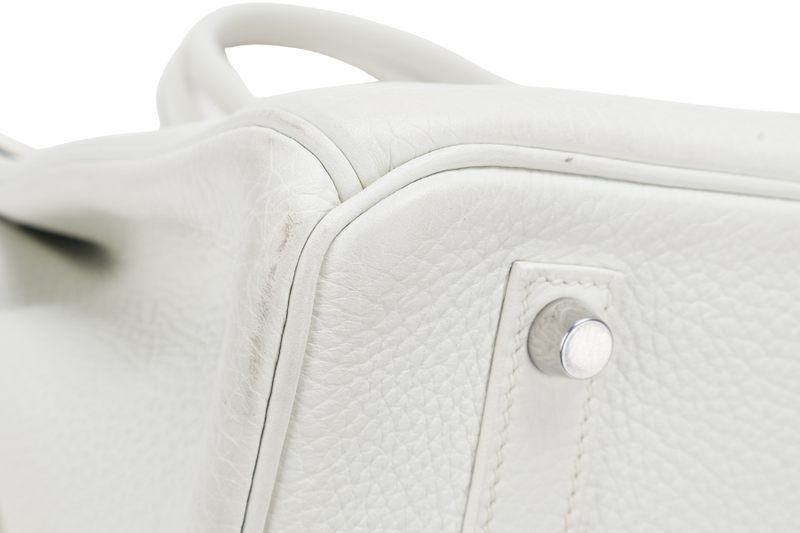 HERMES BIRKIN FLAG 35 WHITE AND GRIS PERLE CLEMENCE, LIZARD LEATHER SILVER HARDWARE STAMP Q SQUARE (YEAR 2013) WITH LOCK & KEYS AND DUST COVER