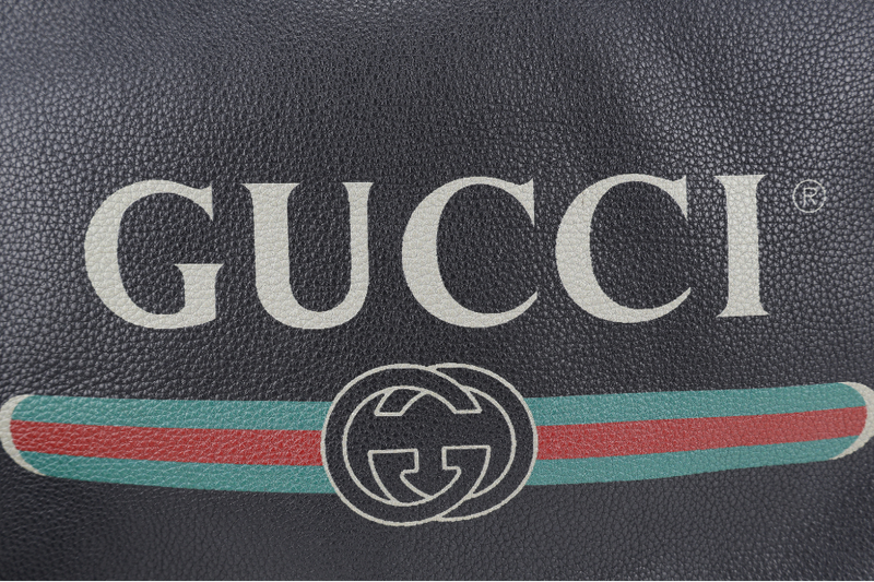 GUCCI BLACK LEATHER LOGO PRINT ZIP POUCH NO DUST COVER