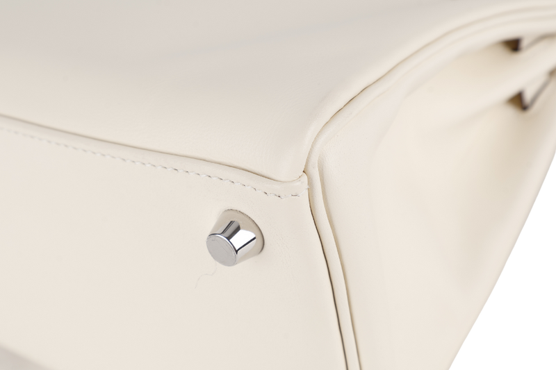HERMES KELLY 25 IN AND OUT NATA COLOR SWIFT LEATHER SILVER HARDWARE STAMP Z (YEAR 2021) WITH STRAPS, KEYS, LOCK, DUST COVER AND BOX