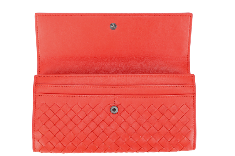 BOTTEGA VENETA CONTINENTAL FLAP WALLET RED INTRECCIATO LEATHER WITH DUST COVER AND BOX
