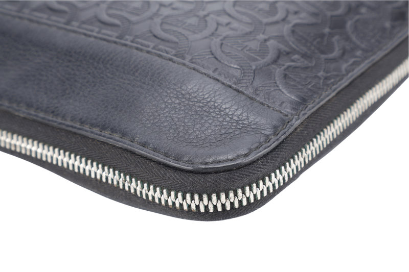 SALVATORE FERRAGAMO PATTERN CLUTCH BAG LARGE BLACK SILVER HARDWARE NO DUST COVER