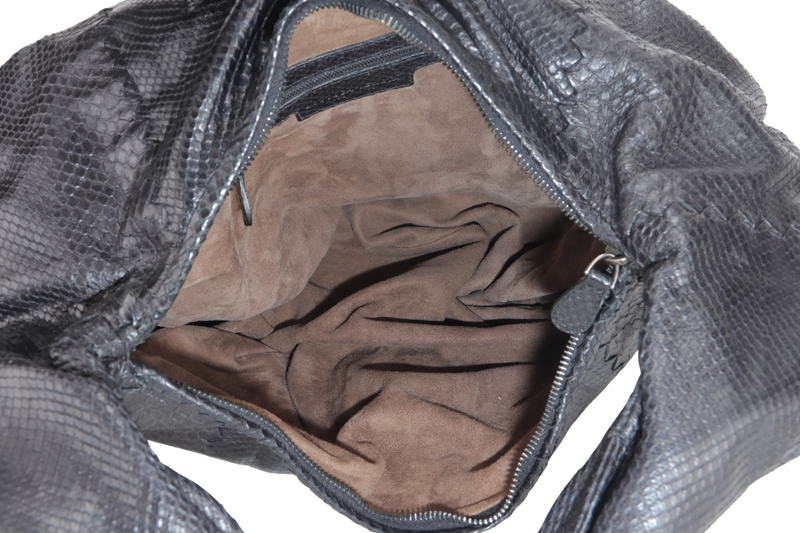 BOTTEGA VENETA BLACK PYTHON SKIN LARGE HOBO BAG WITH DUST COVER