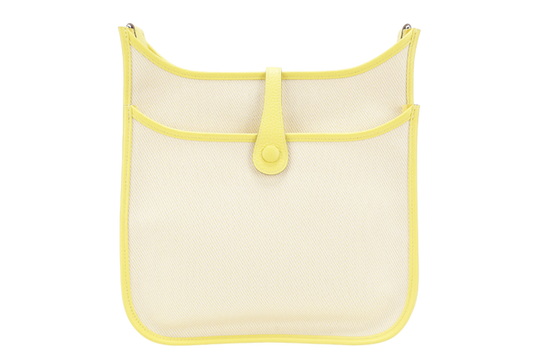 HERMES EVELYNE PM ECRU TOILE LIME YELLOW COLOR STAMP Y (YEAR 2020) WITH STRAP, DUST COVER, BOX AND PAPER BAG