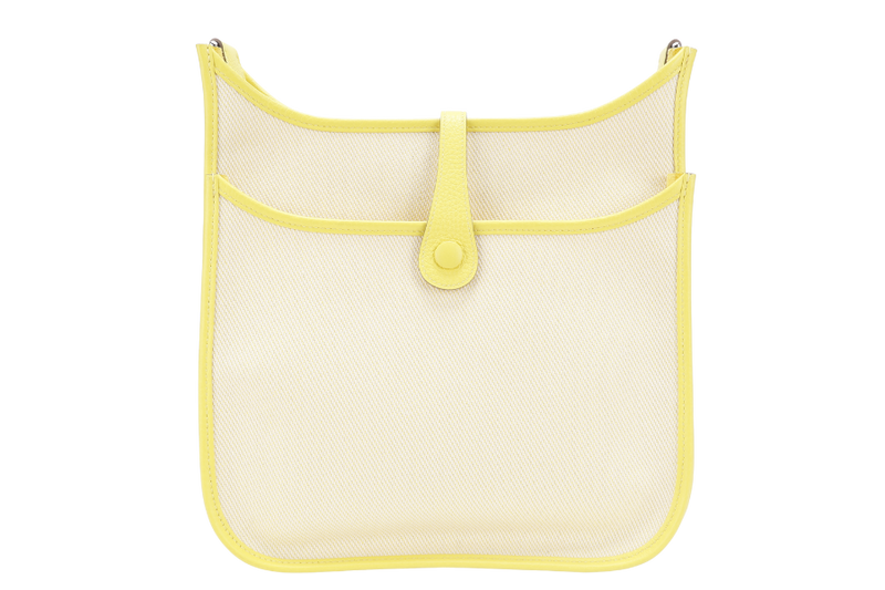 HERMES EVELYNE PM ECRU TOILE LIME YELLOW COLOR STAMP Y (YEAR 2020) WITH STRAP, DUST COVER, BOX AND PAPER BAG