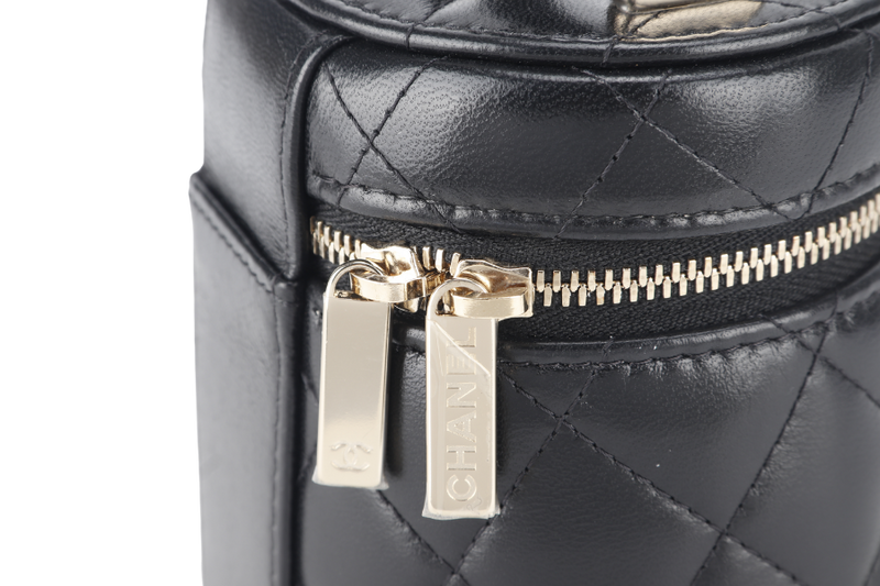 CHANEL 22S VANITY MINI TOP HANDLE BLACK LAMBSKIN GOLD HARDWARE (3209xxxx) WITH CARD, DUST COVER AND BOX