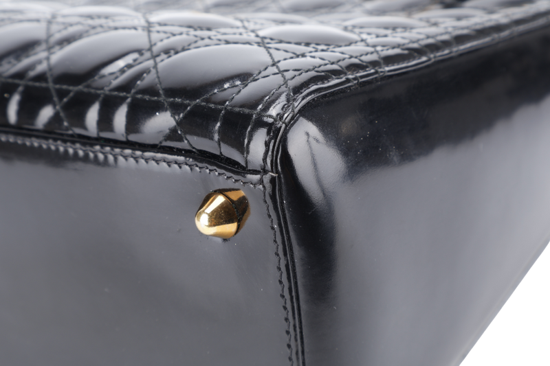 CHRISTIAN DIOR LADY DIOR LARGE BLACK PATENT LEATHER GOLD HARDWARE (17-BO-1009) WITH CARD NO DUST COVER