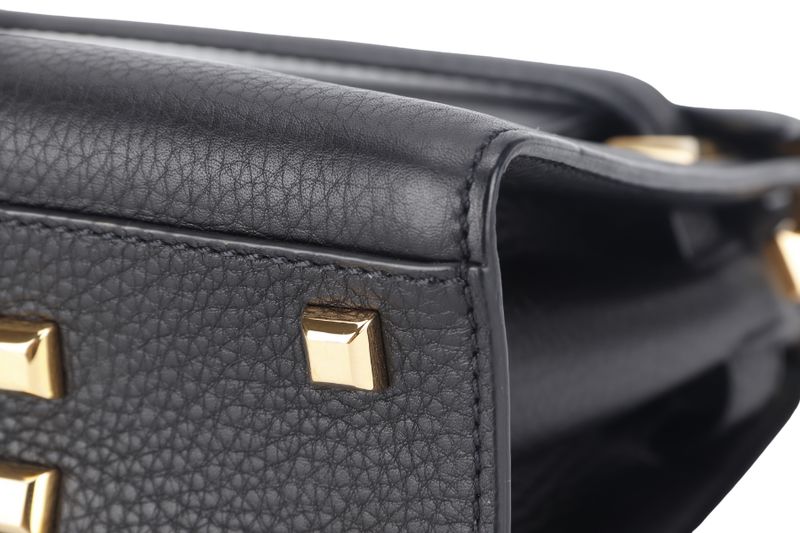 VALENTINO GARAVANI MY ROCKSTUD FRAME BAG MEDIUM BLACK CALFSKIN LEATHER GOLD HARDWARE WITH STRAP AND DUST COVER