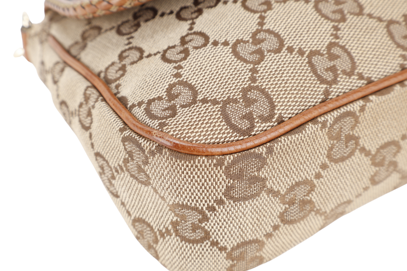 GUCCI VINTAGE BEIGE AND BROWN GG CANVAS MARRAKECH EVENING BAG GOLD HARDWARE WITH DUST COVER