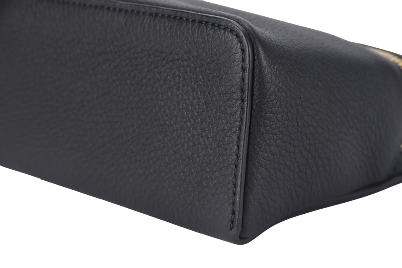 LORO PIANA EXTRA POCKET POUCH L19 BLACK GRAINED CALFSKIN WITH STRAPS GOLD HARDWARE AND DUST COVER