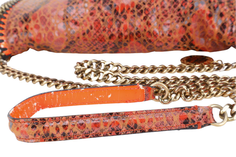 STELLA MCCARTNEY FALABELLA FOLD OVER BAG ORANGE RED PHYTON EMBOSSED GOLD HARDWARE NO DUST COVER