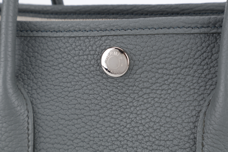 HERMES GARDEN PARTY TPM 30CM GRIS MEYER STAMP W(2024) NEGONDA LEATHER PALLADIUM HARDWARE WITH DUST COVER AND BOX