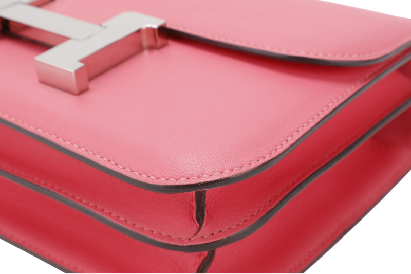 HERMES CONSTANCE 18 STAMP A (YEAR 2017) ROSE AZALEE SWIFT LEATHER SILVER HARDWARE WITH DUST COVER