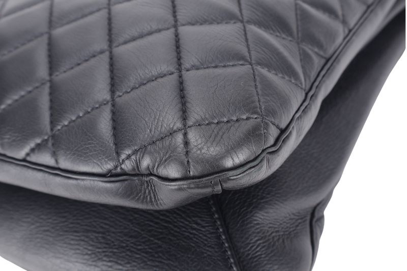 CHANEL QUILTED BLACK TOP HANDLE BAG (2194xxxx) RUTHENIUM HARDWARE WITH CARD AND DUST COVER