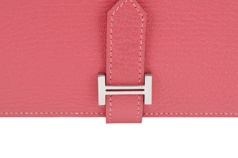 HERMES BEARN WALLET ROUGE PIMENT STAMP X (YEAR 2016) CHEVRE LEATHER SILVER HARDWARE WITH BOX NO DUST COVER