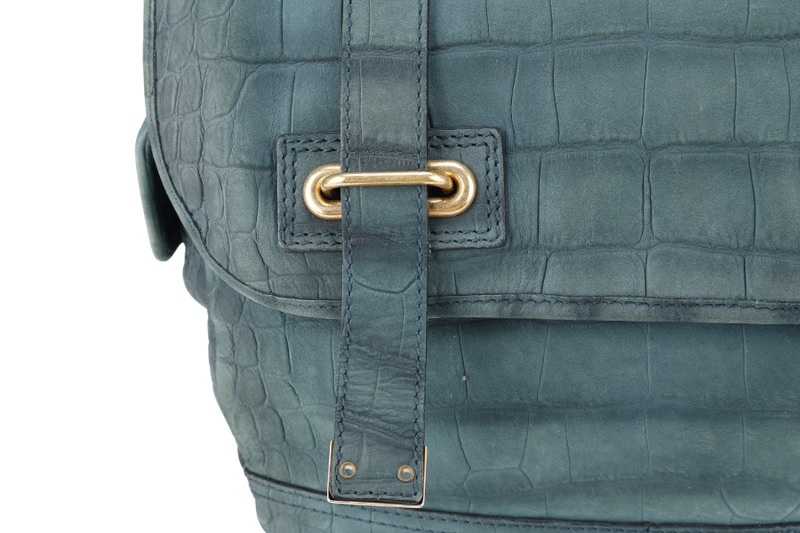 YVES SAINT LAURENT (YSL) BESACE GREEN CROC EMBOSSED LEATHER GOLD HARDWARE NO DUST COVER