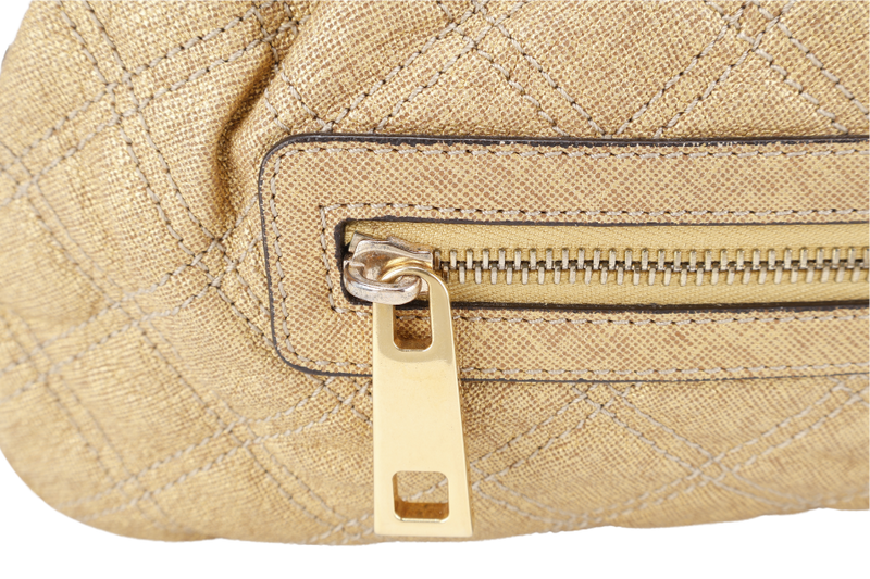 MARC JACOBS LITTLE STAM BAG QUILTED GOLD METALLIC CALF LEATHER GOLD HARDWARE WITH DUST COVER