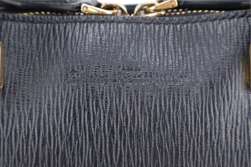 SALVATORE FERRAGAMO RIVIVAL 3.0 BLACK LEATHER BRIEFCASE GOLD HARDWARE NO DUST COVER