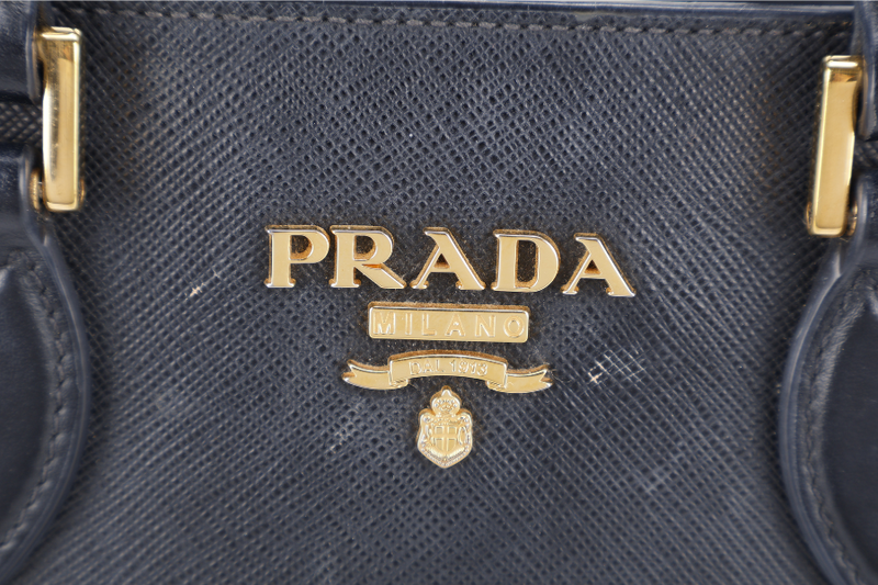 PRADA TOP HANDLE CROSSBODY SMALL BLACK SAFFIANO LEATHER GOLD HARDWRE WITH STRAPS AND CARD