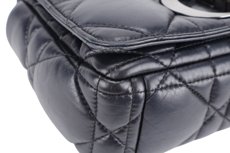CHRISTINE DIOR CARO BLACK SMALL LEATHER 2WAYS BAG PALLADIUM HARDWARE NO DUST COVER