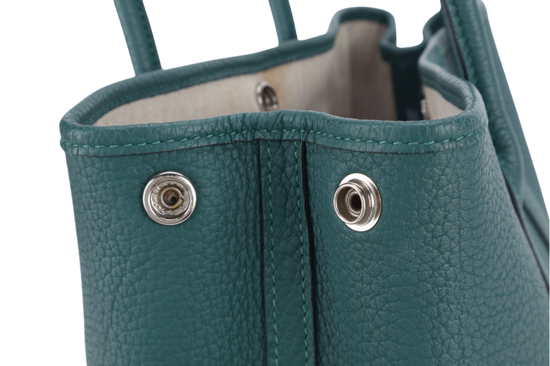 HERMES GARDEN PARTY TPM 30CM MALACHITE STAMP Q (2013) NEGONDA LEATHER PALLADIUM HARDWARE WITH DUST COVER