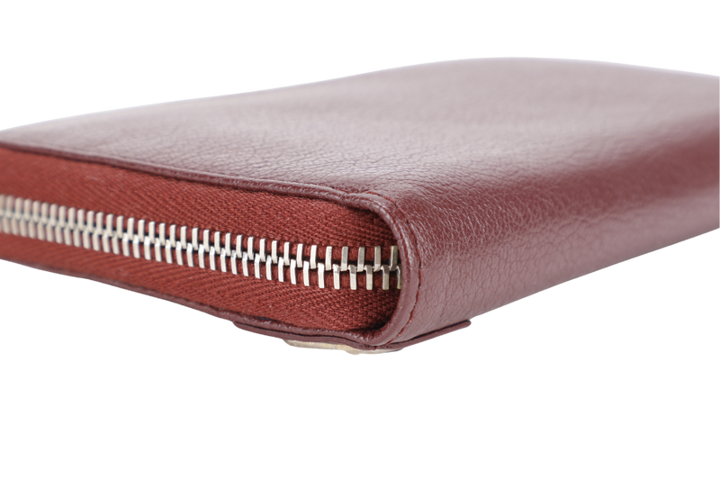 BALENCIAGA EDGE CONTINENTAL MAROON LEATHER ZIPPY WALLET SILVER HARDWARE WITH DUST COVER