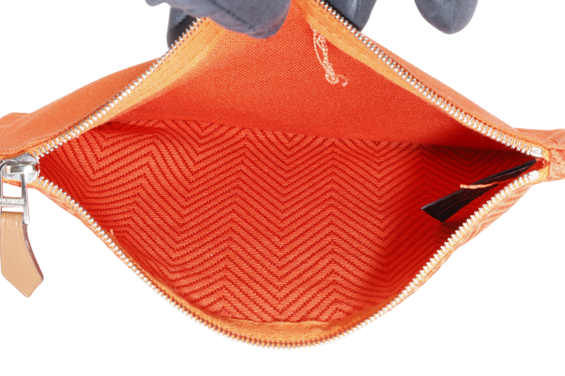 HERMES TROUSSE PLATE PM ORANGE CANVAS SILVER HARDWARE NO DUST COVER