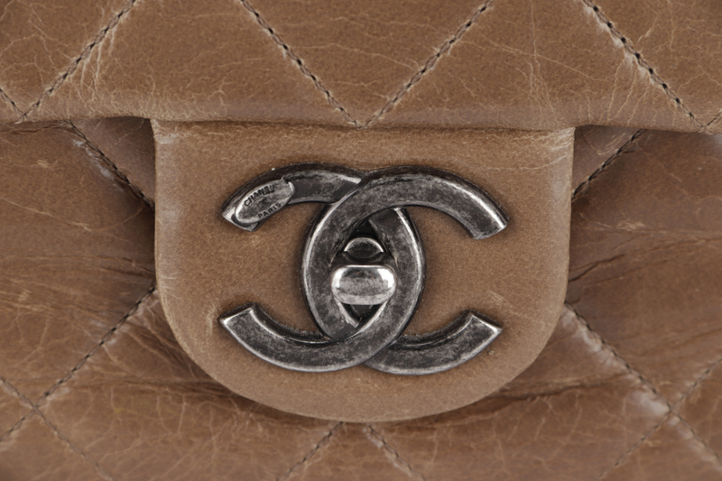 CHANEL FRONT POCKET FLAP SHOPPING TOTE (1974xxxx) BROWN GLAZED CALFSKIN SILVER HARDWARE WITH DUST COVER