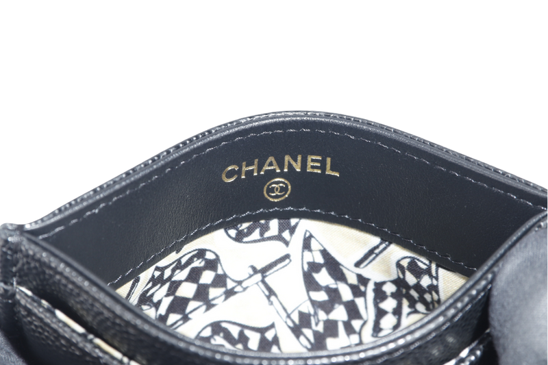 CHANEL BLACK CAVIAR CARD CASE MICROCHIP (X6XPxxxx) LIGHT GOLD HARDWARE WITH DUST COVER AND BOX