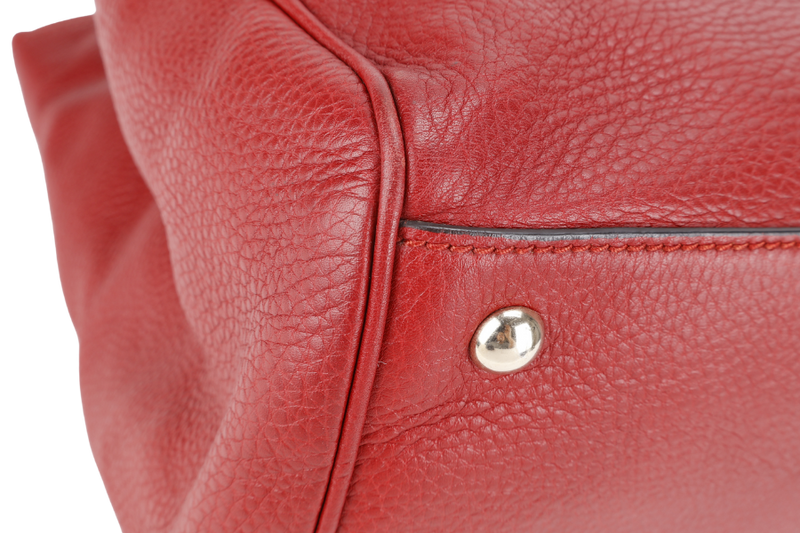 GUCCI RED LARGE BAMBOO SHOPPER LEATHER TOTE BAG GOLD HARDWARE WITH DUST COVER